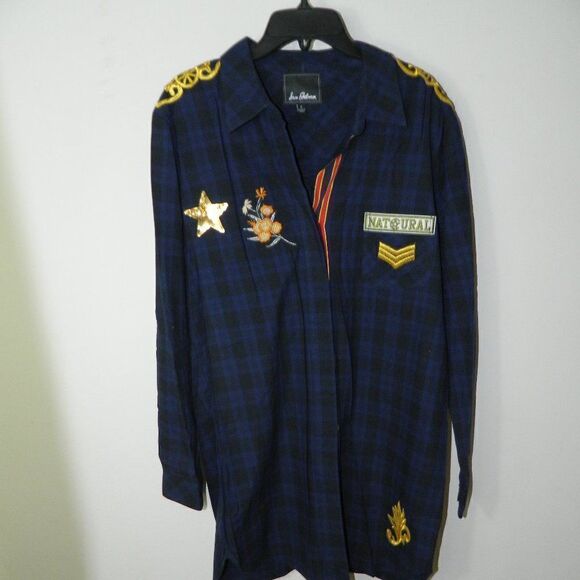 Sam Edelman Shirt Plaid Patch Embellished Plaid Sacket - Picture 4 of 12